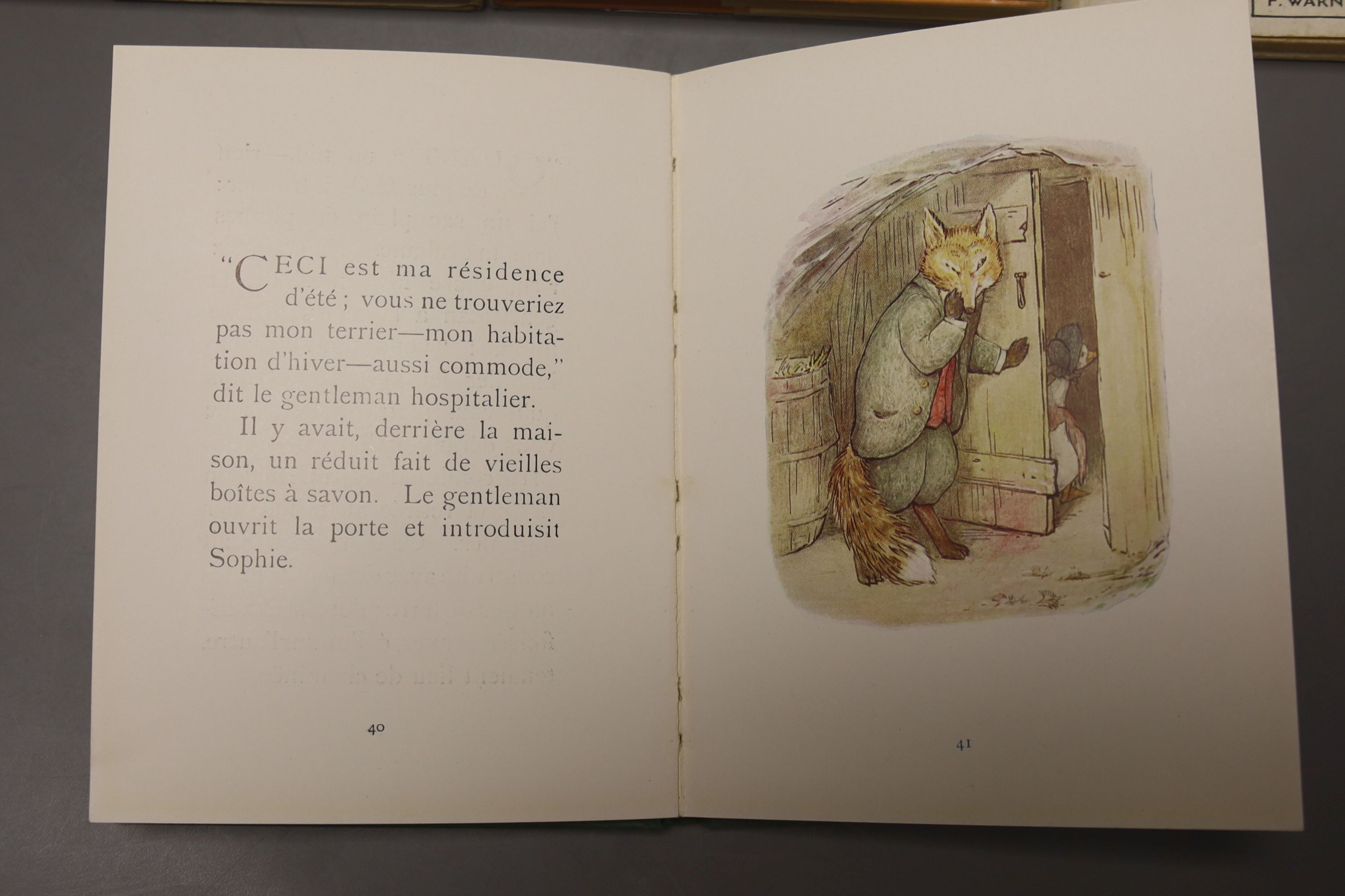 Potter, Beatrix, seven early foreign language editions, French 'La Famille Flopsaut', 'Sophie Canetang', Le Tailleur De Gloucester', 'Toto le Minet' and 'Noisy-Noisette together with German 'Die Geschichte Von Frau Tiggy